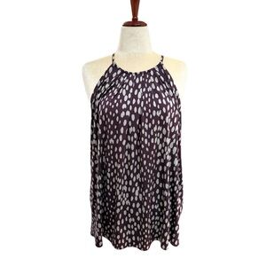 Banana Republic Eggplant Purple Dot Print Sleeveless Halter Top Size XL